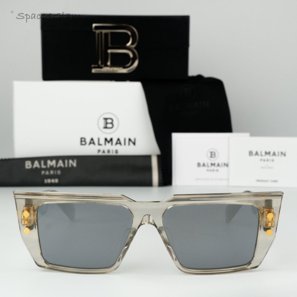 Balmain Men Sunglasses Crystal Grey Gold Cat Eye B-VI BPS-121B-54 BRAND NEW